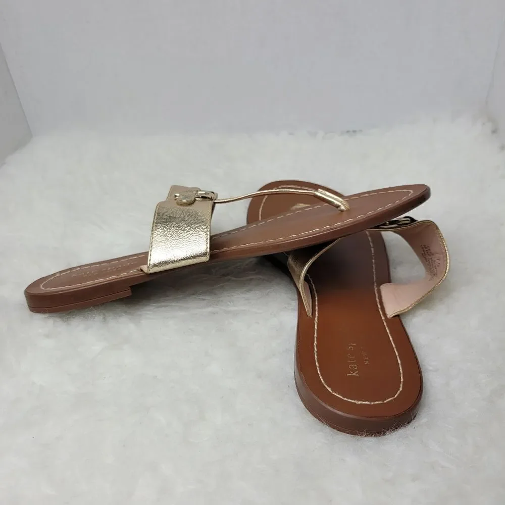 Kate Spade Cece Slide Gold Leather Thong Sandals Shoes Size 7.5